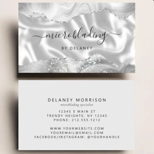 Silbergraues Achat-Glitter-Luxus-Microblading Visitenkarte
