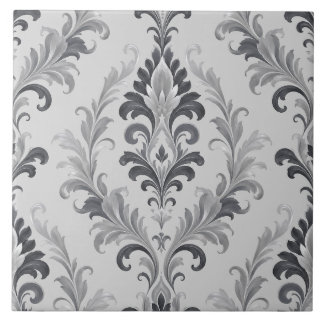 Silbergraues Barock-Damaskus-Blumenmuster Fliese