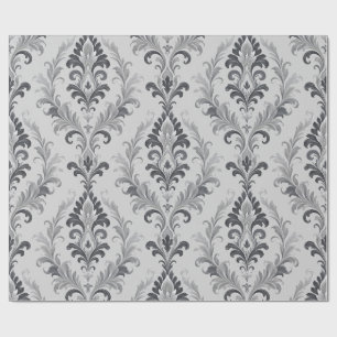 Silbergraues Barock-Damaskus-Blumenmuster Geschenkpapier