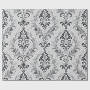 Silbergraues Barock-Damaskus-Blumenmuster Geschenkpapier