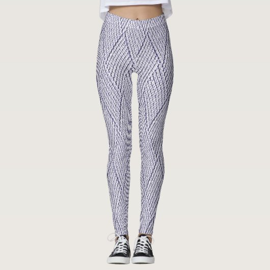Silbergraues Kunst-Diamant-Strickmuster Leggings (Vorderseite)