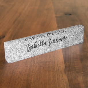 Silbergraues Licht Glitter Funkeln Benutzerdefinie Namensplakette