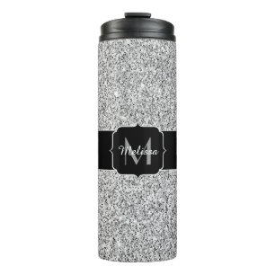 Silbergraues Licht Glitter Funkeln Monogramm Thermosbecher
