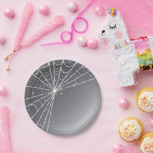 Silbergraues und weißes Sparkling Diamond Spider W Pappteller (Party)