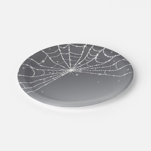 Silbergraues und weißes Sparkling Diamond Spider W Pappteller (Schrägansicht)