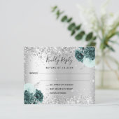 Silbergrüne Blume Glitzer Hochzeit RSVP-Karte (Stehend Vorderseite)