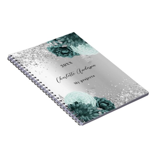Silbergrüne Blumen elegant glamourös Notizblock (Rechte Seite)