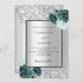 Silbergrüne Blumenhochzeit Einladung (Vorne/Hinten)