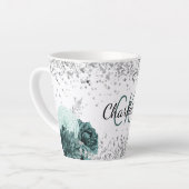 Silbergrüne Blüten eleganter Monogrammname Milchtasse (Linke Ecke)