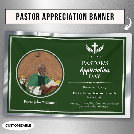 Silbergrüne Pastor Ehrerbietung Kirchenveranstaltu Banner