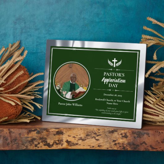 Silbergrüne Pastor Ehrerbietung Kirchenveranstaltu Fotoplatte (Seite)