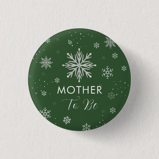 Silbergrüne Schneeflocke Baby Shower für werdende Button (Vorderseite)