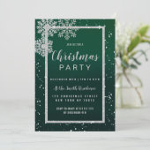 Silbergrüne Schneeflocken Weihnachts-Party Einladung (Stehend Vorderseite)