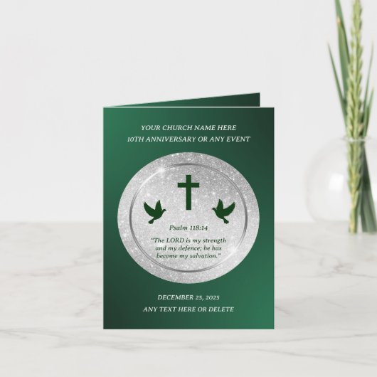 Silbergrüne Wertschätzung Kirche Jahrestag Karte (Vorderseite)