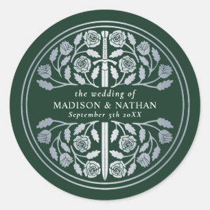 Silbergrünes königliches mittelalterliches Schwert Runder Aufkleber