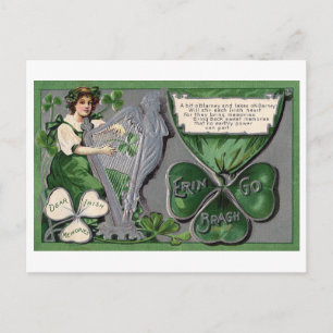 Silberharfe, Kleeblatt, St. Patrick's Day, Vintage Postkarte