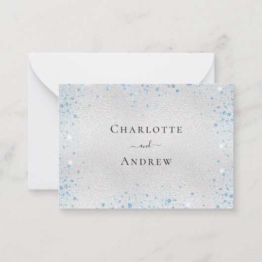 Silberhellblauer Glitzer elegante Hochzeitsfeier U Mitteilungskarte (Rückseite)