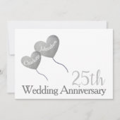 Silberherz-Ballon zum 25. Hochzeitstag Einladung (Vorderseite)