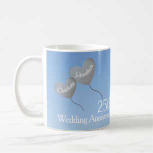 Silberherz-Ballon zum 25. Hochzeitstag Kaffeetasse