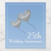 Silberherz-Ballon zum 25. Hochzeitstag Weinetikett (Einzelnes Label)