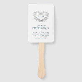 Silberherz dunkelblau-weiße Hochzeitsfeier Fächer