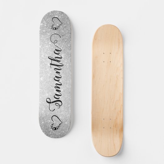 Silberherz-Glitzer-Custom SKATEBOARD (Vorderseite)