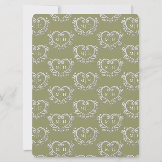 Silberherz-Hochzeitsfarn grün und weiß Einladung (Rückseite)