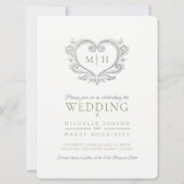 Silberherz-Hochzeitsfarn grün und weiß Einladung (Vorderseite)