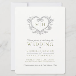 Silberherz-Hochzeitsfarn grün und weiß Einladung