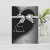 Silberherz mit Bow einladen Einladung (Stehend Vorderseite)
