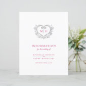 Silberherz-Monogramm-Hochzeitsgast-Informationen (Stehend Vorderseite)