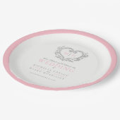 Silberherz-Rosa-Kranz-Monogramm-Hochzeit Pappteller (Schrägansicht)
