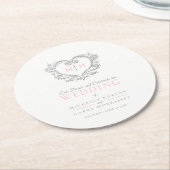 Silberherz-Rosa-Kranz-Monogramm Hochzeit Runder Pappuntersetzer (Angewinkelt)