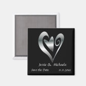 Silberherzen auf Schwarz Save the Date Magnet (Vorderseite/Rückseite)