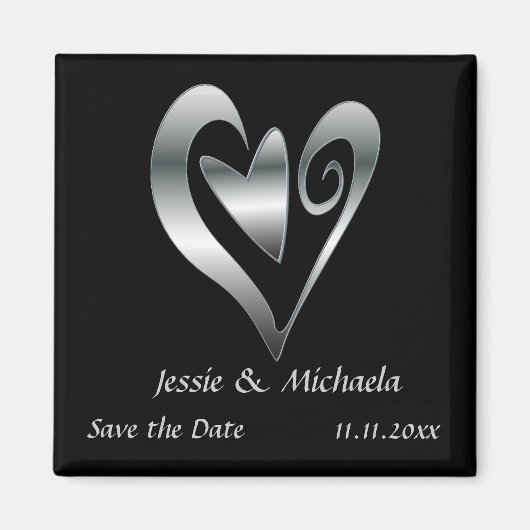 Silberherzen auf Schwarz Save the Date Magnet (Vorne)
