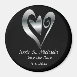 Silberherzen auf Schwarz Save the Date Magnet