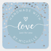 Silberherzen handgefertigt mit Liebe-Monogramm-Qua Quadratischer Aufkleber (Vorderseite)