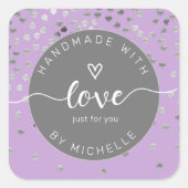 Silberherzen handgefertigt mit Liebe-Monogramm-Qua Quadratischer Aufkleber (Vorderseite)