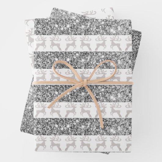 Silberhirsche - Glitzer Geschenkpapier Set (Beispiel)