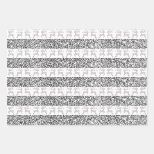 Silberhirsche - Glitzer Geschenkpapier Set (Vorderseite)