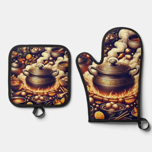 Silberhitzeresistenter Ofen-Mitt mit Rotem Herzen Ofenhandschuh & Topflappen-Set (Vorderseite)