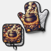 Silberhitzeresistenter Ofen-Mitt mit Rotem Herzen Ofenhandschuh & Topflappen-Set (Vorderseite/Rückseite)