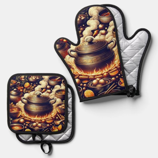 Silberhitzeresistenter Ofen-Mitt mit Rotem Herzen  Ofenhandschuh & Topflappen-Set (Vorderseite/Rückseite)