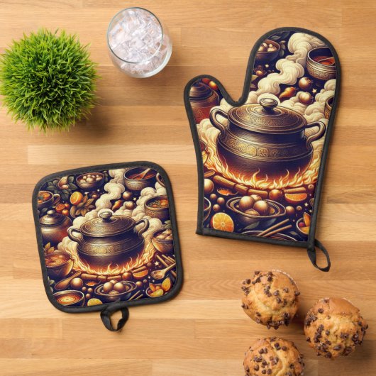 Silberhitzeresistenter Ofen-Mitt mit Rotem Herzen  Ofenhandschuh & Topflappen-Set (Oben Unten)