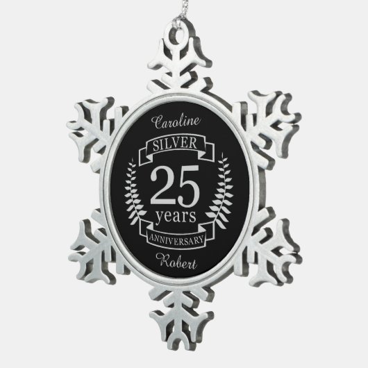 Silberhochzeit 25 Jahre Schneeflocken Zinn-Ornament (Rechts)