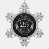 Silberhochzeit 25 Jahre Schneeflocken Zinn-Ornament (Vorderseite)