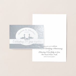 Silberhochzeit Einladungskarte Schwan silber Folienkarte