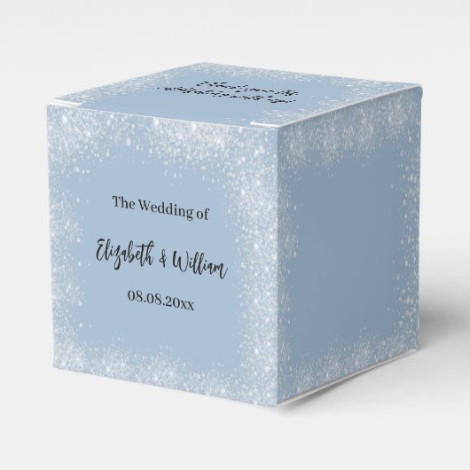 Silberhochzeit in düsterblauem Glitzer Geschenkschachtel (Vorderseite)