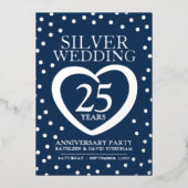 Silberhochzeit Jubiläum 25. Party blau silber Folieneinladung (Vorderseite)