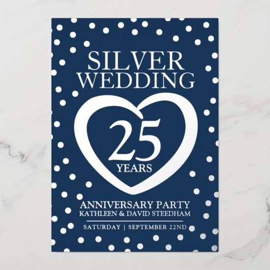 Silberhochzeit Jubiläum 25. Party blau silber Folieneinladung (Vorderseite)